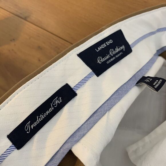 Lands' End Men's Traditional Fit Cotton Dress Pants Lt Brown Khaki 42x30.5 - Picture 7 of 11